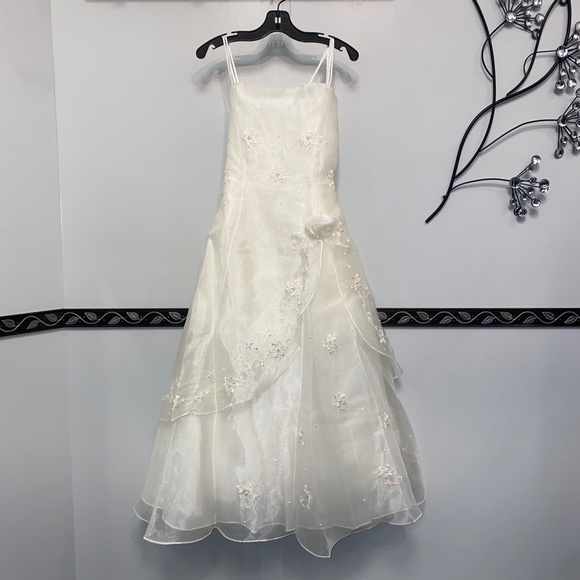 Girls Ivory Beaded Long Dress